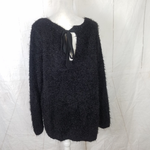 Jennifer Lopez black eyelash fuzzy tie back sweater - Picture 2 of 10